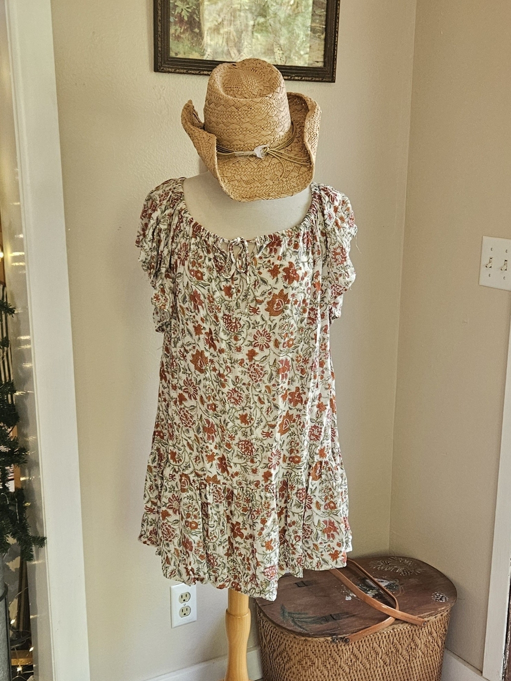 Rachel Zoe Cream Tunic with Rust Floral Print